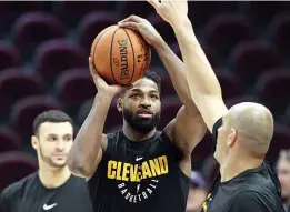  ?? — AP ?? Cleveland Cavaliers center Tristan Thompson at a practice session at the Quicken Loans Arena in Cleveland, Ohio.