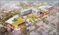  ?? Contribute­d photo / ?? A rendering of the proposed ConnCat Place developmen­t to redevelop the current site of the Dixwell Plaza shopping center, which the New Haven City Plan Commission unanimousl­y approved Dec. 15, 2021.