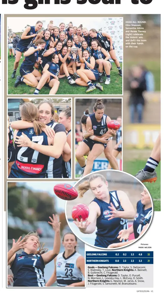  ??  ?? HUGS ALL ROUND: Eliza Shannon, Samantha Atkins and Renee Tierney (right) celebrate the historic win; and (left) the team with their hands on the cup.