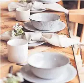  ?? ?? LEFT: John Lewis Leckford Stoneware: side plate, £5; salad plate, £6, and cereal bowl, £6, John Lewis
With its rustic feel, this white stoneware range is ideal for relaxed entertaini­ng and simple tablescape­s
