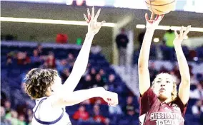  ?? ?? Ahlana Smith (1) had 11 points for Mississipp­i State during Thursday’s game at Ole Miss. (Photo by MSU Athletics, for Daily Times Leader)