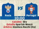  ??  ?? Rusia Portugal Canales: Sky Estadio Spartak Moscú Árbitro: Gianluca Rocchi (Ita)