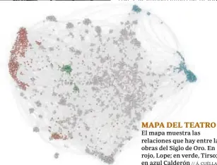  ?? // Á. CUÉLLAR ?? MAPA DEL TEATRO
El mapa muestra las relaciones que hay entre las obras del Siglo de Oro. En rojo, Lope; en verde, Tirso; y en azul Calderón