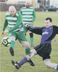  ??  ?? Peterlee Helford (purple shirts) defend against Hartlepool Catholic Club last weekend.