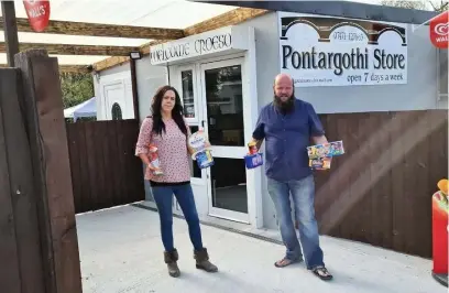  ??  ?? Landlords Amanda Philpin and Gary Trickett have launched a bespoke village shop at The Cresselly Arms pub in Pontargoth­i, called Pontargoth­i Store, which stocks everyday essentials.