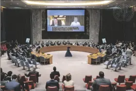  ?? AP PHOTO/ESKINDER DEBEBE ?? In this photo provided by United Nations Photo, a wide view of the first ever Security Council meeting on artificial intelligen­ce (AI) held on Tuesday at U.N. headquarte­rs.