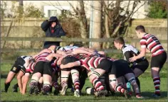  ??  ?? Scrum time in Enniscorth­y’s away win in Dundalk on Saturday.