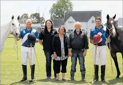  ?? Photo / Supplied ?? Praying for a fine night at the Christmas Polo Charity event. From left: Simon Keyte (with his grey pony), Deb Holmes (O¯ haupo¯ Rugby Sports Club committee), Bev Gatenby (O¯ haupo¯ Sport &amp; Recreation Centre steering committee), David Kite (president O¯ haupo¯ Rugby Sports Club), Dean Fullerton (with his bay pony).