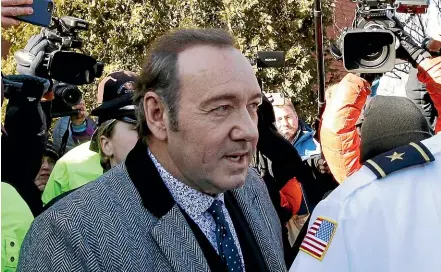  ?? AP ?? Actor Kevin Spacey departs from district court in Nantucket, Massachuse­tts, after he was arraigned on a charge of indecent assault and battery.