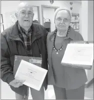  ?? Westside Eagle Observer/SUSAN HOLLAND ?? Leon Forrest and Mavis Killeen were chosen Valentine King and Valentine Queen at the Billy V. Hall Senior Activity Center Valentine party. Winners were chosen by voters’ donations, a penny a vote. Leon received 1,750 votes and Mavis received 1,500...