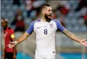  ?? ASSOCIATED PRESS ?? UNITED STATES’ CLINT DEMPSEY REACTS during a 2018 World Cup qualifying match against Trinidad and Tobago in Couva, Trinidad, Tuesday.