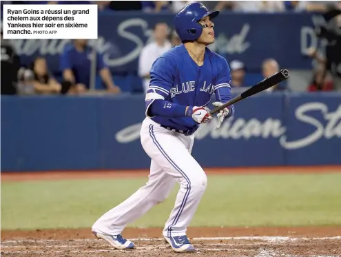  ?? PHOTO AFP ?? Ryan Goins a réussi un grand chelem aux dépens des Yankees hier soir en sixième manche.