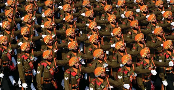  ?? AFP ?? An Indian army contingent marches during the full dress rehearsal for an Indian Republic Day parade in New Delhi in January