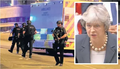  ??  ?? ●●Prime Minister Theresa May (inset) has said the government will pay Manchester the full costs of the Arena bomb attack