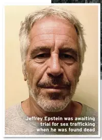  ??  ?? Jeffrey Epstein was awaiting
trial for sex traffickin­g when he was found dead