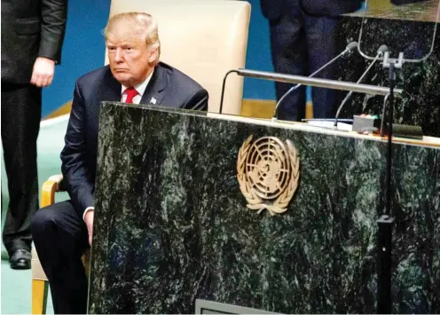  ?? Foto: dpa/Evan Vucci ?? US-Präsident Trump vor seiner Rede in der UN-Vollversam­mlung