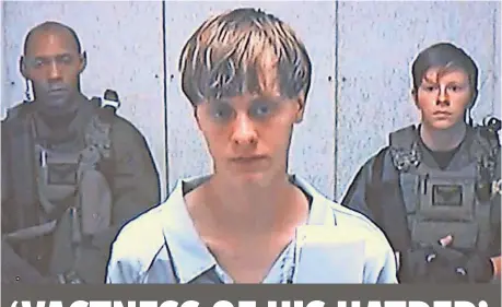  ?? AP ?? Dylann Roof faced 33 federal charges related to nine deaths in the shootings in June 2015.