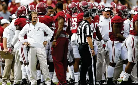  ?? BRYNN ANDERSON / ASSOCIATED PRESS ?? With his team at 8-0 and rolling through another SEC schedule, Alabama coach Nick Saban is challengin­g his top-ranked Crimson Tide to tune out hype and external expectatio­ns. Alabama has an open date this week.