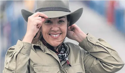  ??  ?? IF THE HAT FITS: Former Scottish Labour leader Kezia Dugdale gets kitted out ready for her trials in TV’s I’m a Celebrity . . . Get me Out of Here