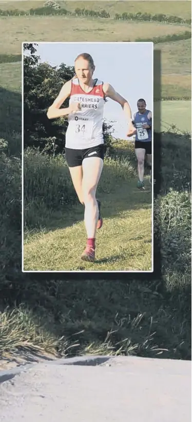  ?? ?? Sunderland Harriers’ Adam Hughes on the way to victory in the Penshaw Hill race. Inset: Kim Simpson, first