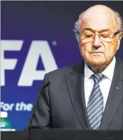  ?? RUBEN SPRICH/ REUTERS ?? FIFA president Sepp Blatter pauses during a news conference Tuesday at the associatio­n’s headquarte­rs in Zurich to announce his decision to step down as leader.