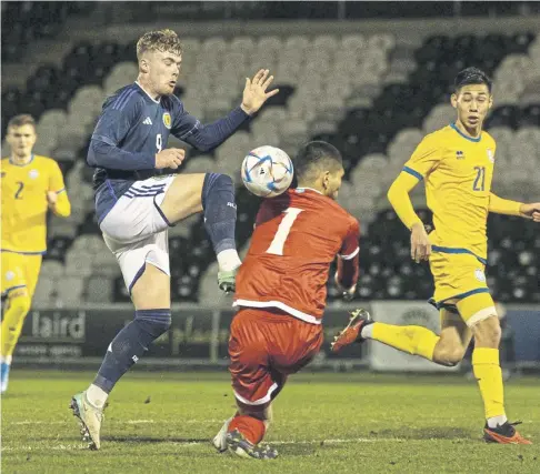  ?? PICTURE: CRAIG FOY/SNS ?? Scotland are awarded a penalty after Tommy Conway is fouled by Kazakhstan goalkeeper Temirlan Anarbekov