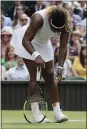  ?? KIRSTY WIGGLESWOR­TH – AP ?? Serena Williams was denied by Simona Halep of an eighth Wimbledon singles crown.