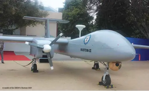  ??  ?? A model of the DRDO’s Rustom UAV