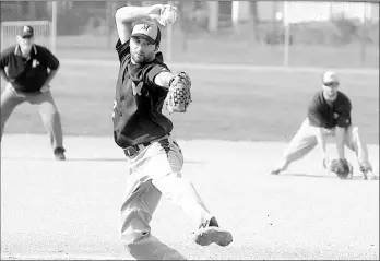  ??  ?? Randy Frame throws a pitch Wednesday for the East Hants Mastodons.