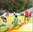  ?? JON HAMMOND ?? Goalkeeper Van Ream defends a German attack in Cambodia’s 5-3 win at the Homeless World Cup in Oslo on Wednesday.