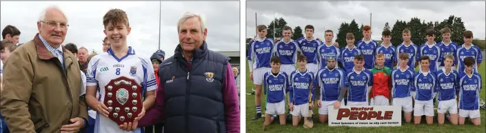  ??  ?? Pat Doyle of Craanford with Brendan Furlong (People Newspapers) and Bobby Goff (Coaching Officer). The Our Lady’s Island/St. Fintan’s crew before the final.