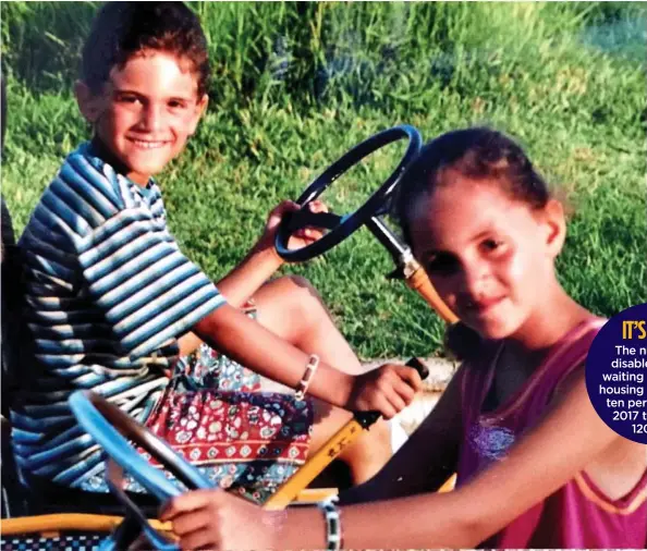  ??  ?? CLOSE: Omar, aged five, and elder sister Mariam playing on go-karts in 1994. She always admired his fearless nature before his accident in 2013