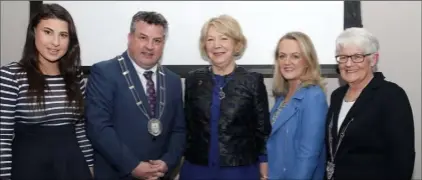  ??  ?? Ruth Lawlor, Deputy Mayor George Lawlor, Sabina Higgins, Cllr Lisa McDonald (sponsor) and Mary Fox, president, Wexford Light Opera Society.