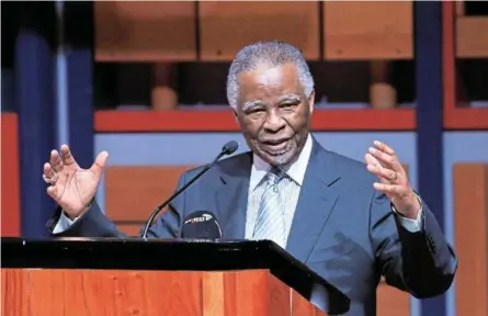  ?? /THAPELO MOREBUDI ?? Former president Thabo Mbeki engages with students of the Thabo Mbeki African Leadership Institute at Unisa in Pretoria.