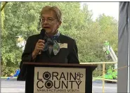  ?? ?? Congresswo­man Marcy Kaptur speaks at Skylift, Inc. in Lorain on Oct. 7 for the kickoff to Lorain County Manufactur­ing Month.