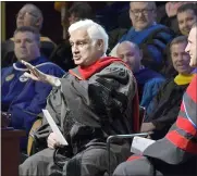  ?? JEFF MOREHEAD — THE CHRONICLE-TRIBUNE VIA AP, FILE ?? Christian apologist and author Ravi Zacharias, left, talks with associate professor Lenny Luchetti March 30, 2016during the Society of World Changers induction ceremony at Indiana Wesleyan University in Marion, Ind. Zacharias, who built an internatio­nal ministry that strives to defend Christiani­ty on intellectu­al grounds, has died in Georgia. Zacharias died May 19 at his home in Atlanta after a brief battle with sarcoma, Ravi Zacharias Internatio­nal Ministries said in a statement.