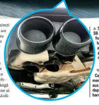  ??  ?? p Spatele lui Audi S6 Avant arată foarte spectaculo­s, cu difuzor aerodinami­c și patru țevi de mare calibru.
qFake- News! Cele patru țevi menționate mai sus nu duc prea departe. Patru pahare, mai bine zis.