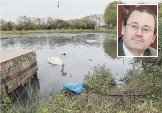  ??  ?? The pond at Downhill Sports Complex. Inset, Councillor Paul Stewart.