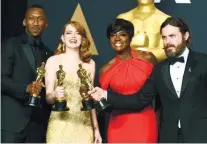  ??  ?? BEST ACTORS. From left, Mahershala Ali, Emma Stone, Viola Davis and Casey Affleck.