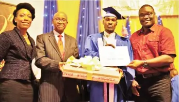  ??  ?? From left: Executive Secretary, MTN Foundation, Nanny Ugbonna, Director of Muson School of Music, Marion Okpata, second best graduating student, Godwin Chukwudi and a relative