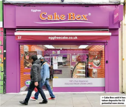  ??  ?? Cake Box said it has taken deposits for 52 potential new stores