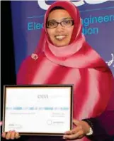  ??  ?? Dr Thahirah Jalal, with her Young Engineer of the Year award from the New Zealand Electricit­y Engineers Associatio­n.