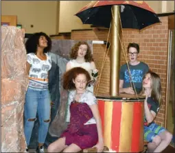  ?? The Sentinel-Record/Grace Brown ?? PROBLEM SOLVERS: Hot Springs Junior Academy Destinatio­n Imaginatio­n team members Liliana Boekhout, front, left, and Ethan Abel, and back, from left, Marly Archie, Eureka Smith and Sandler Moore rehearse their central challenge at the school on Tuesday....