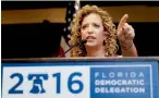  ?? AP ?? DNC chairwoman Debbie Wasserman Schultz speaking during a Florida delegation breakfast in Philadelph­ia on Monday. —