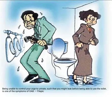  ?? — Filepic ?? Being unable to control your urge to urinate, such that you might leak before being able to use the toilet, is one of the symptoms of OAB.