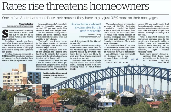  ?? Picture / Bloomberg ?? Residentia­l buildings stand near the Sydney Harbor Bridge.