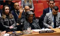  ?? (Angela Weiss/AFP via Getty Images) ?? US AMBASSADOR to the UN Linda Thomas-Greenfield casts a veto vote during a UN Security Council meeting on the IsraelHama­s war, at UN headquarte­rs in New York yesterday.