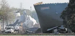  ?? CHARLIE RIEDEL/AP ?? Debris of the West Fertilizer Co. plant is seen after a 2013 blast in West, Texas. Mayor Tommy Muska said images of the Beirut blast — and the aftermath — seemed familiar.