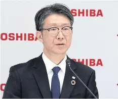  ?? TOSHIBA CORP VIA AFP ?? This handout picture shows new CEO Taro Shimada attending an online press conference in Tokyo yesterday.