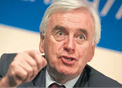  ??  ?? Shadow chancellor John McDonnell said he would not block a second independen­ce referendum.